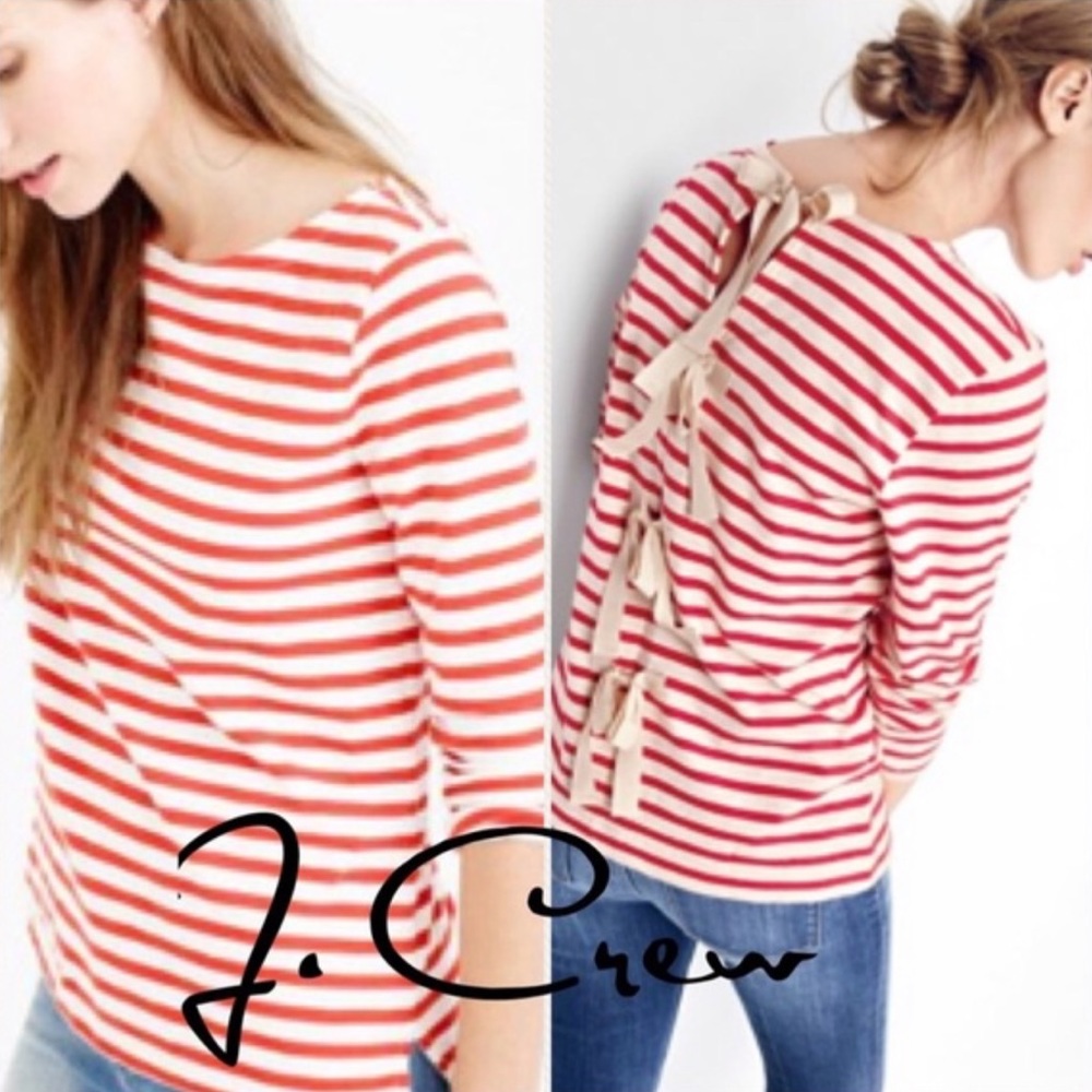 JCrew Cotton Longsleeve T-shirt. Striped. Bows